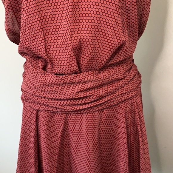 THEORY Dot Print Flounce Silk Chiffon Dress Drop Waist Sleeveless Sz Large NEW - Picture 6 of 15